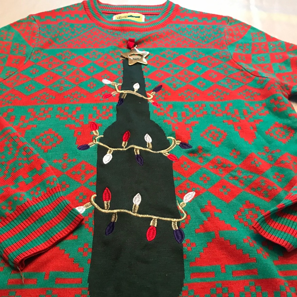 Tipsyelves Sweater Size L Christmas Tree Beer Wine Bottle